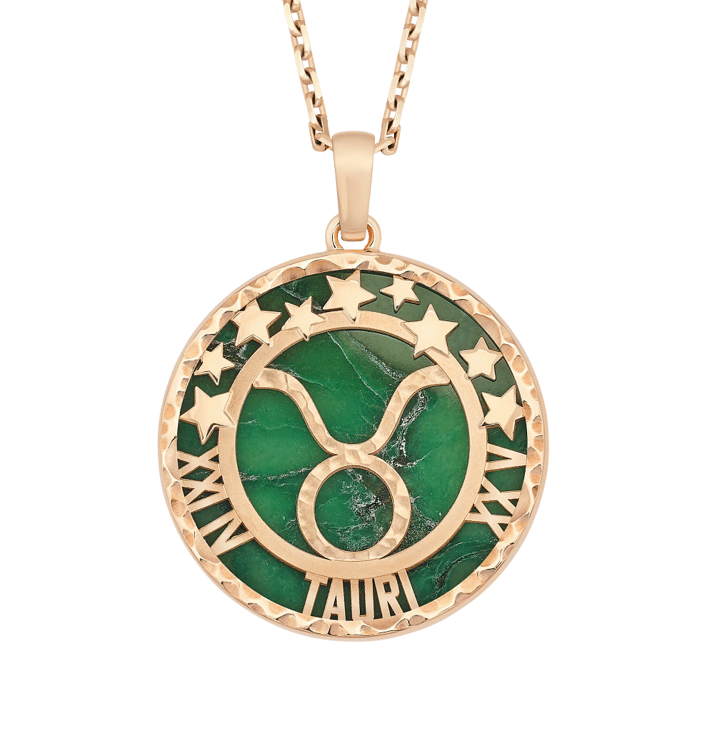Van Cleef & Arpels Taurus zodiac sign carved gold and natural stone pendant.