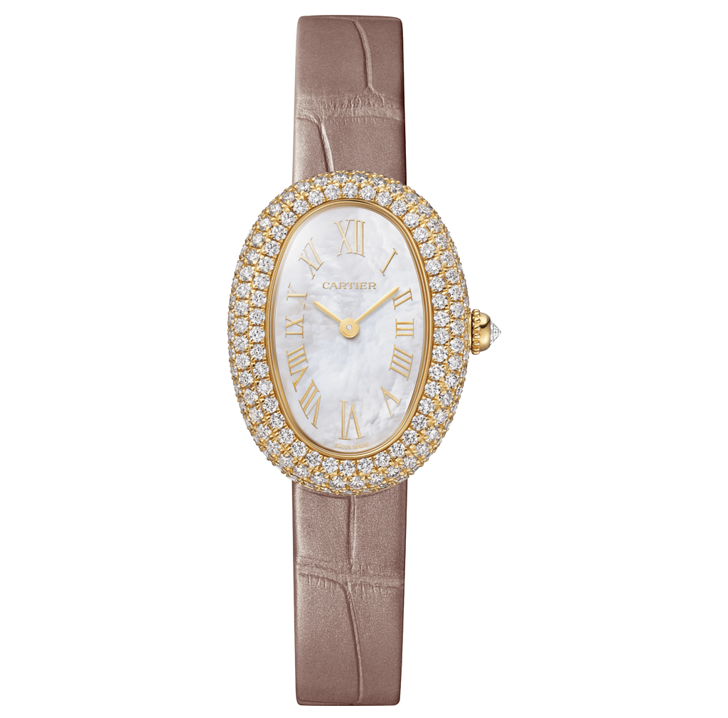 Cartier Baignoire watch in gold with mother-of-pearl dial and diamond bezel