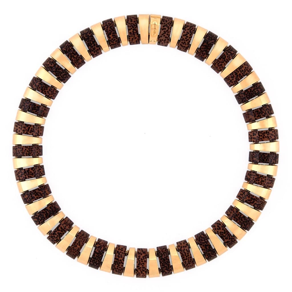 Aletto Brothers handmade necklace crafted of rosewood and 18K yellow gold.
