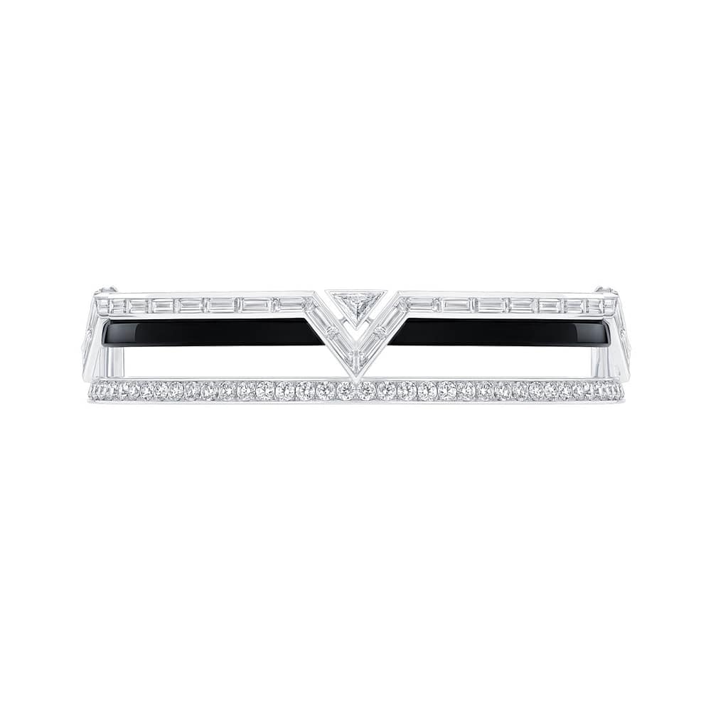 Louis Vuitton art deco style bracelet in white gold with diamonds and black lacquer.
