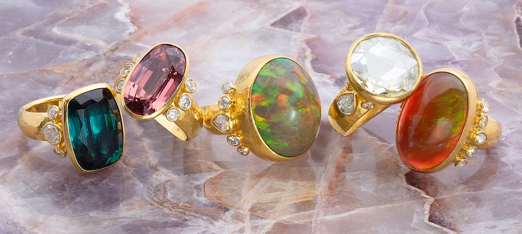 Gurhan rings in 24 karat gold set with gemstones