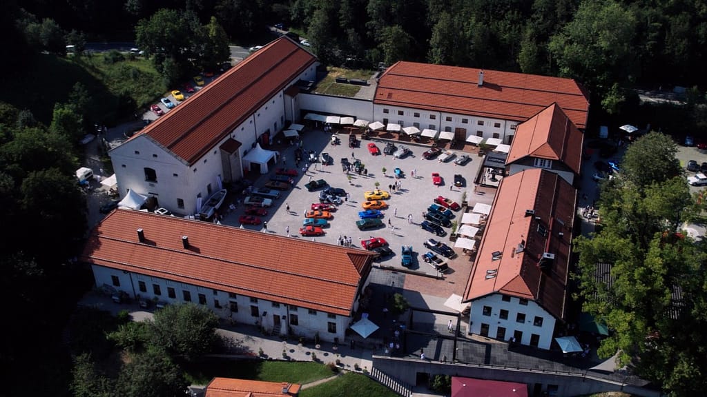 Aerial view of the Concourse of Elegance Germany at Lake Tegernsee.