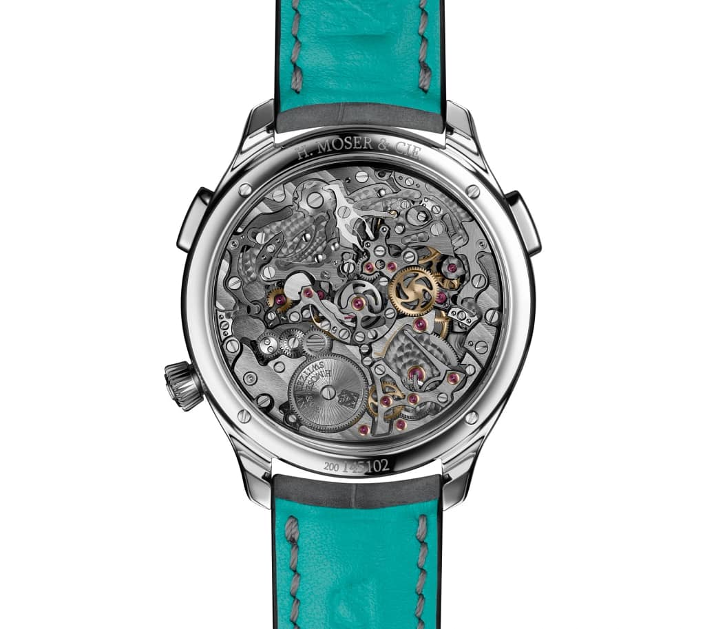 H. Moser Endeavour Flyback Chronograph Dual Time Date watch's movement.