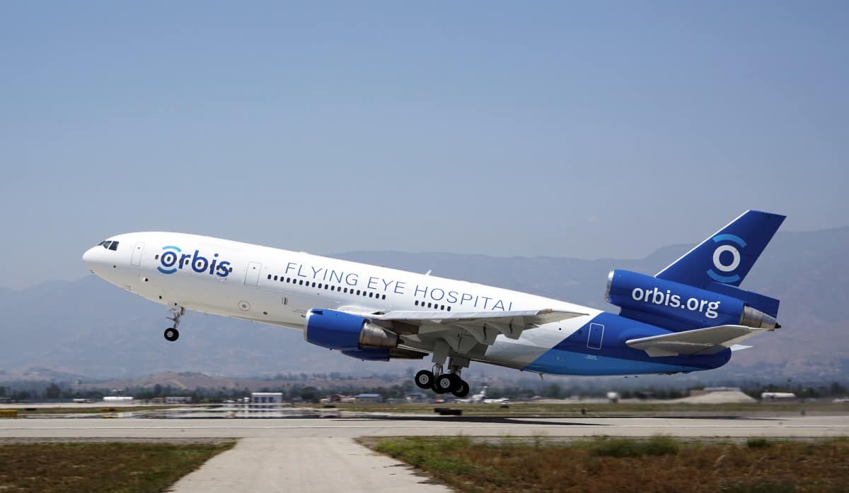 Orbis Flying Eye Hospital airplane taking off