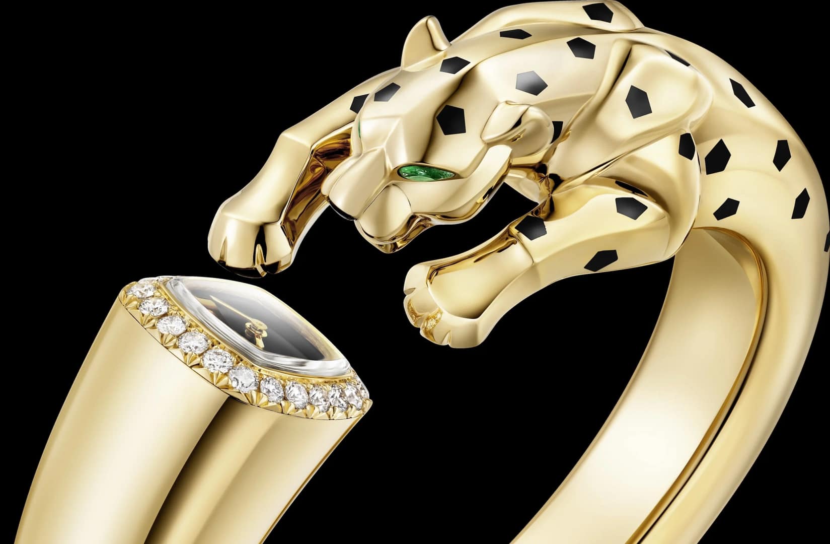 Cartier Panthere 18K gold Bangle Watch with Tsavorite Eyes