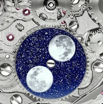 Closeup photo of moonphase watch movement
