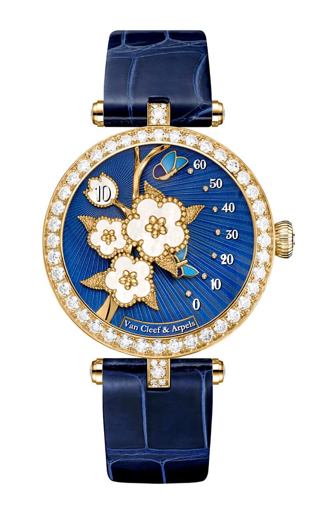 Van Cleef & Arpels Lucky Lady Spring butterfly watch on blue strap
