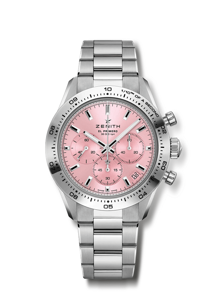 Zenith Chronomaster Sport watch with pink dial.