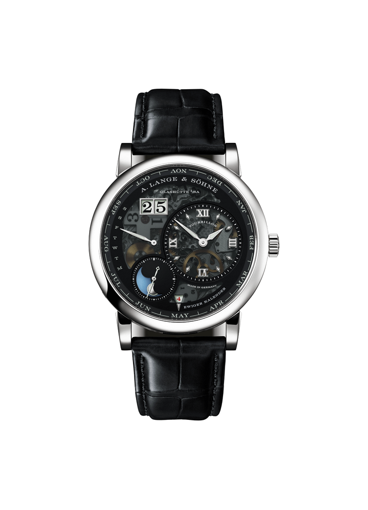 The A. Lange & Sohne Tourbillon Perpetual Calendar "Lumen" watch with black alligator strap