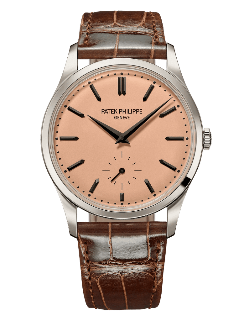 Patek Philippe Calatrava 6196P platinum watch with salmon colored dial.