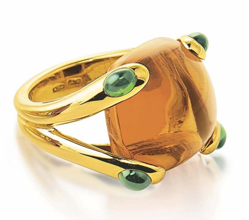 Verdura gold and cabochon citrine candy ring.