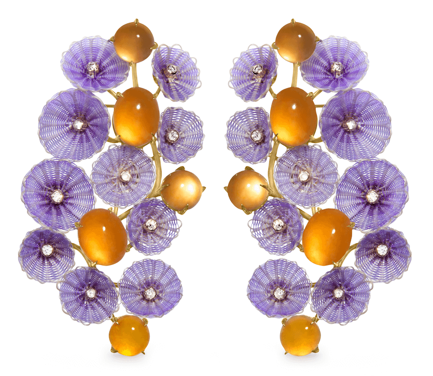 Silvia Furmanovich for Asprey orange jadeite and diamond earrings.